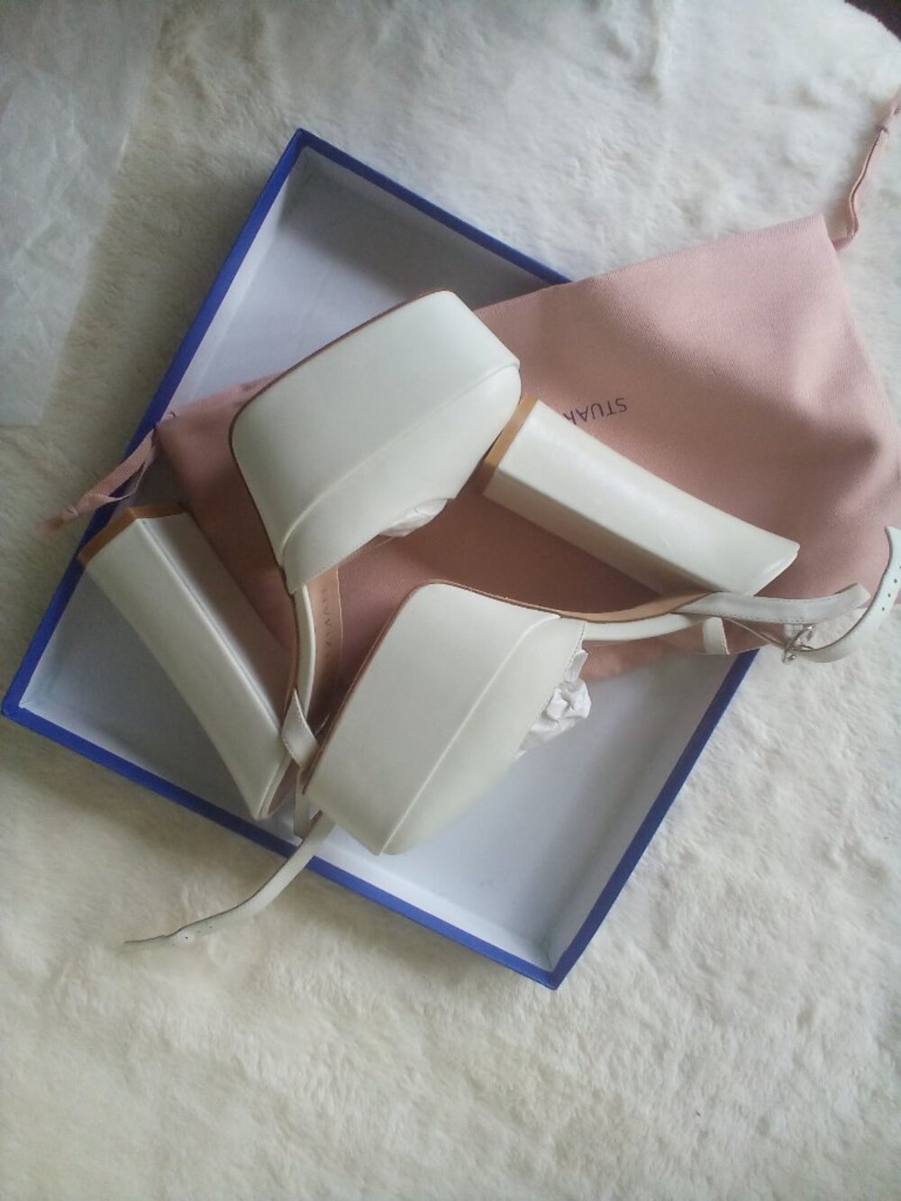 STUART WEITZMAN Sky High 145 Ankle Strap Platform Pump White Size: 8 - Picture 5 of 10